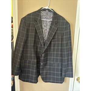 Oak Hill Men Blazer Sport Coat Jacket Gray/Tan Plaid 2XL 50R/52R EUC Paisley